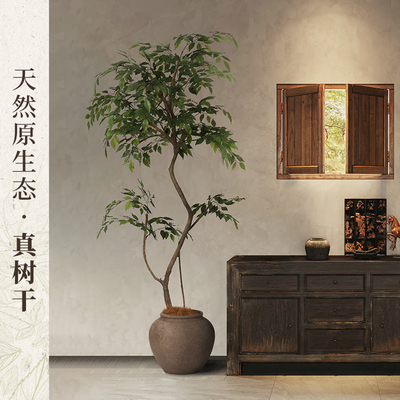 海虹雅林彷真绿色植物高端轻奢假榕树室内中古宋氏客厅彷生落地盆