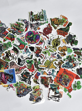 芬克鼠 ratfink 美式复古机车改装防水贴纸头盔贴纸 redcolt