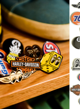 mooneyes 复古机车金属烤漆胸针徽章pin