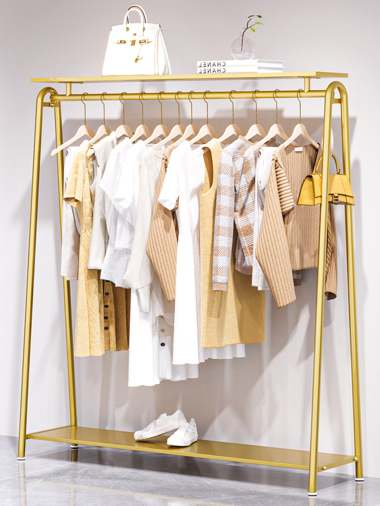 服装店衣架金色多层储物架家庭卧室地板展示架女装店展示架