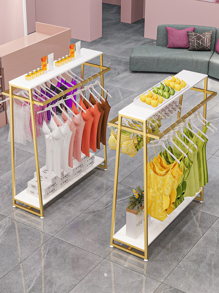 泳衣展示架铁艺金色中岛双排层板挂衣架文胸泳裤货架服装店陈列架