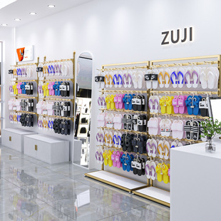 拖鞋架子商用落地靠墙铁艺金色鞋架子鞋店专用展示架服装店鞋货架