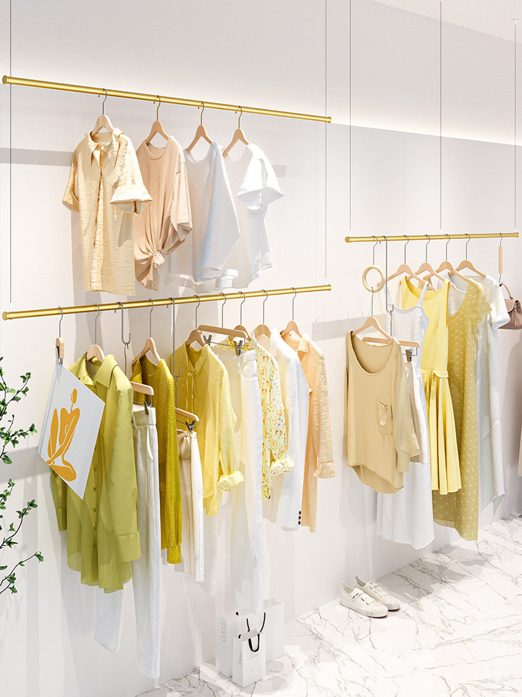 吊杆悬挂服装店吊顶专用衣服货架多层钢丝展示架组合女装店挂衣架