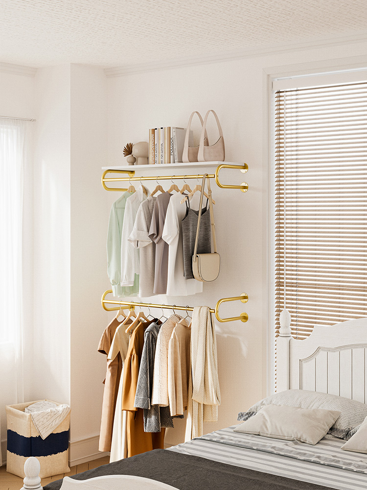 墙上挂衣架壁挂卧室室内衣服架创意客厅打孔轻奢多层卫生间衣帽架