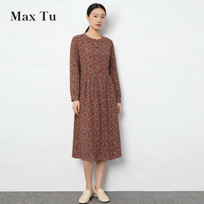 MaxTu女装春长袖收腰全棉连衣裙