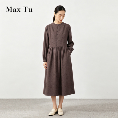 MaxTu文艺水洗棉麻收腰连衣裙