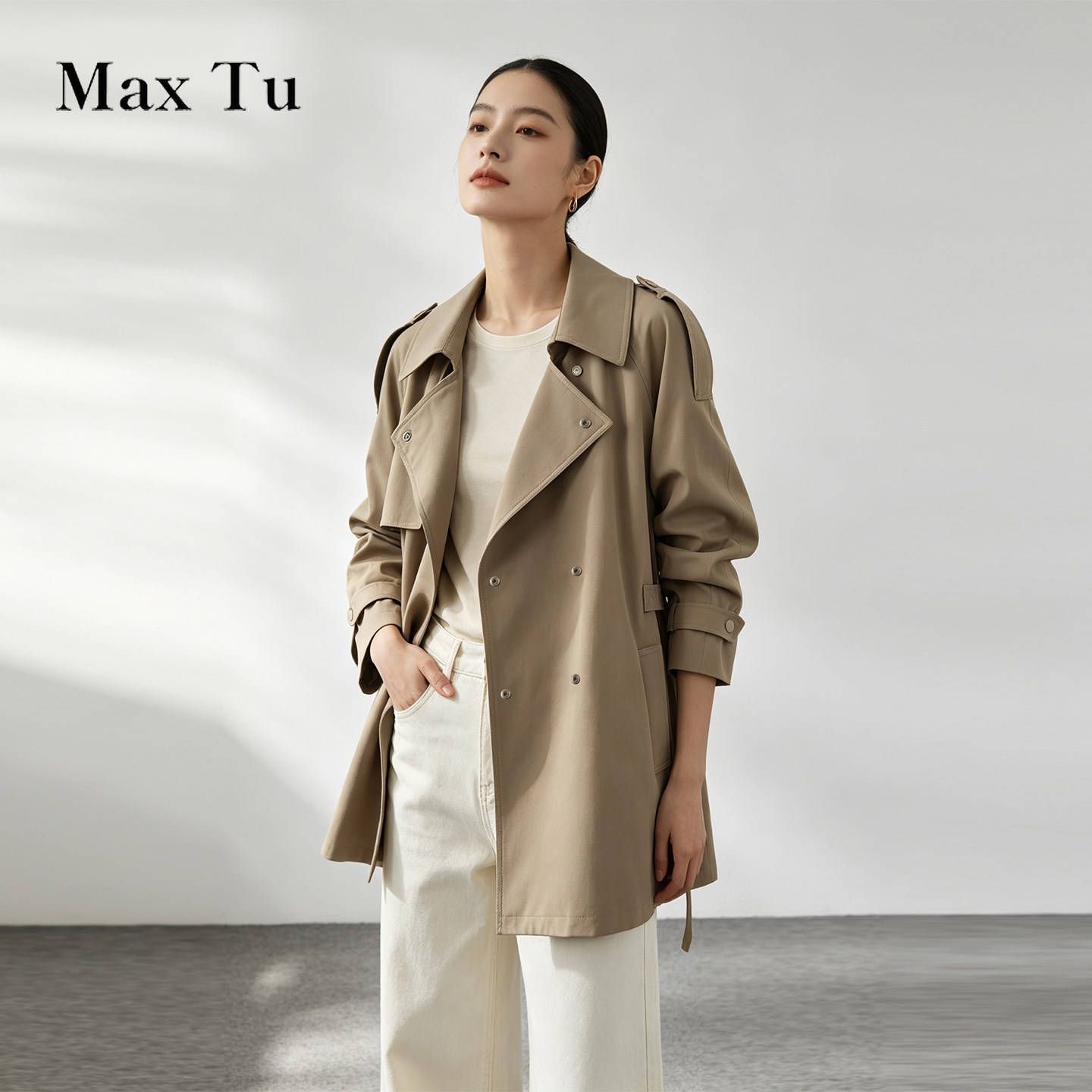 Max Tu女装26秋宽松大码英伦风双排扣风衣中长款收腰通勤外套百搭