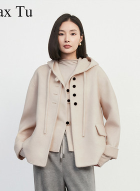 Max Tu女装2024冬新款宽松大码毛呢上衣休闲羊毛桑蚕丝双面呢外套