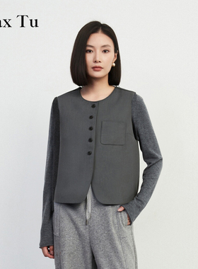 Max Tu女装春秋新款宽松大码休闲通勤显瘦无袖西装马甲背心