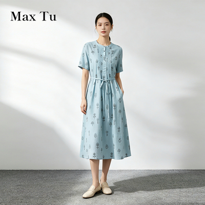 MaxTu夏新中式全棉收腰连衣裙