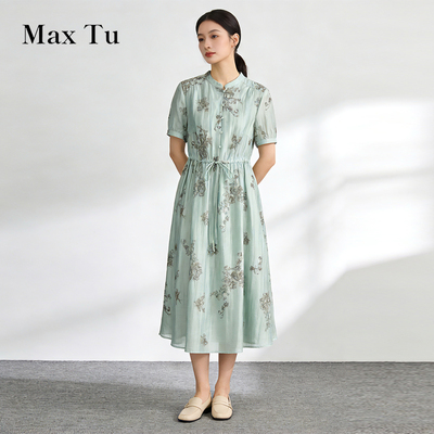 MaxTu新中式亚麻收腰连衣裙