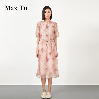 MaxTu女装2025年亚麻短袖连衣裙
