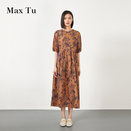 MaxTu单层女装夏全棉短袖连衣裙