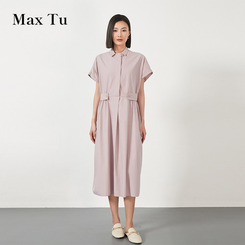 MaxTu时尚丝绵短袖衬衫连衣裙