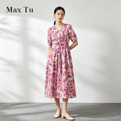 MaxTu单层全棉碎花显瘦连衣裙