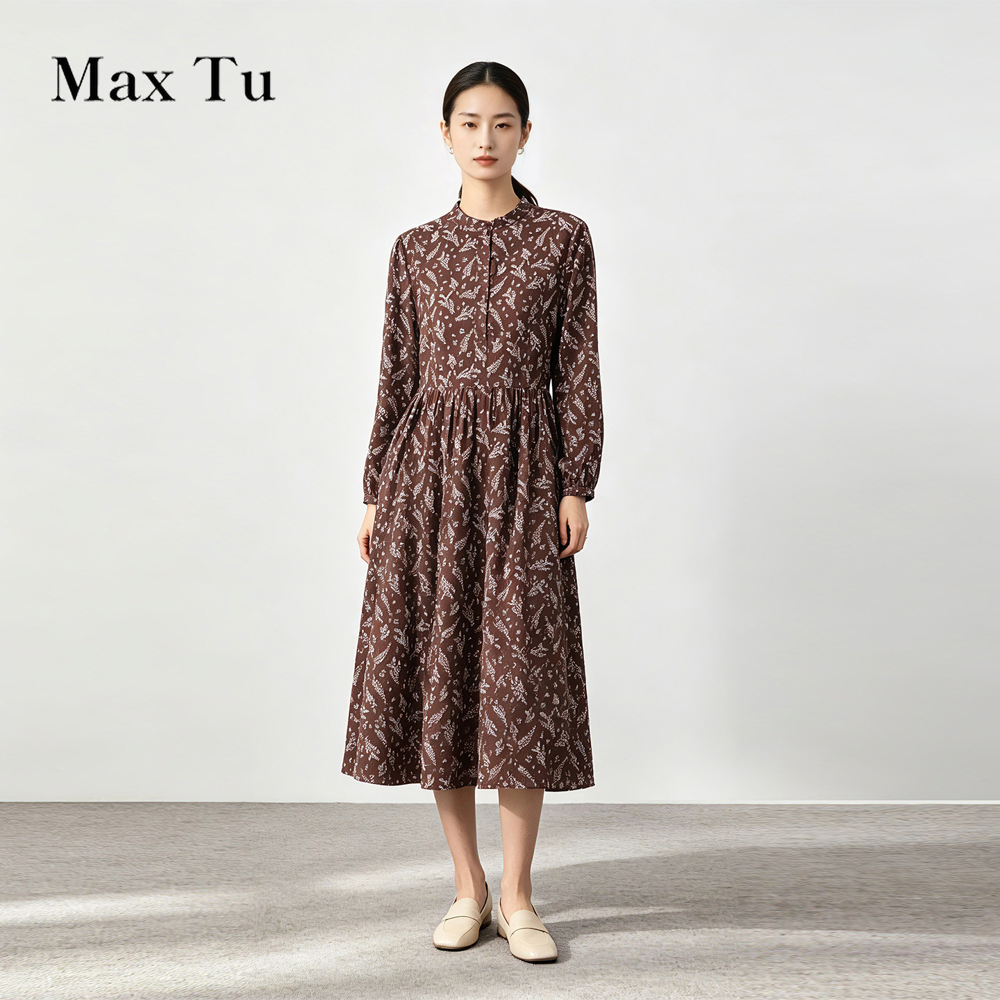 MaxTu文艺碎花全棉显瘦连衣裙