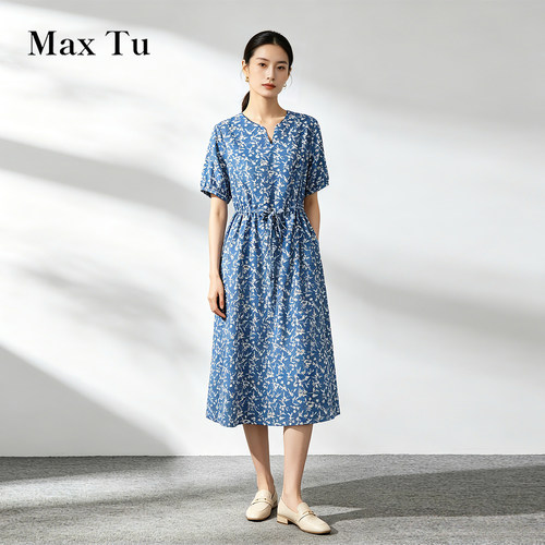 MaxTu碎花全棉收腰显瘦连衣裙