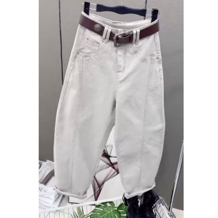 休闲裤 春季 高腰遮肉百搭萝卜牛仔显瘦九分时尚 风老爹裤 女复古工装