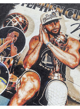 复古美式街头库里curry夏季重磅短袖t恤宽松水洗做旧潮牌男女上衣