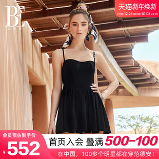 BE范德安联名小黑裙系列连体泳衣女性感吊带裹裙遮肉显瘦温泉度假