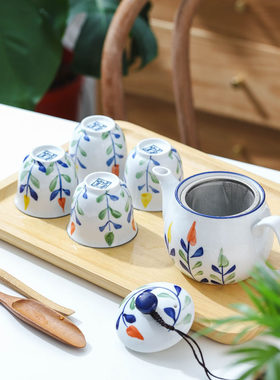 花札日式和风简约釉下彩陶瓷茶壶