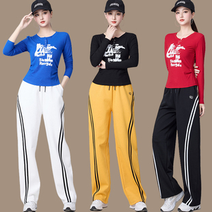 杨丽萍广场舞运动套装春秋新款纯棉长袖T恤跳操健身服装跳舞衣服