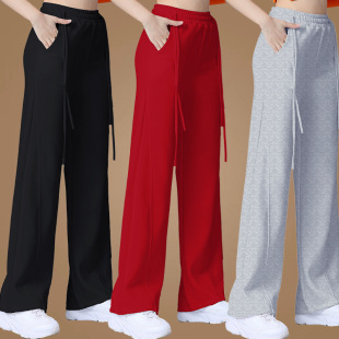 秋冬新款杨丽萍广场舞裤子跳舞运动长裤纯棉宽松直筒飘带舞蹈裤女