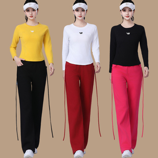 2025春秋新款广场舞运动套装螺纹棉跳舞服装纯棉直筒长裤舞蹈服女