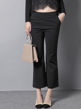 抖音同款女裤黑色微喇叭裤裤子2024新款显瘦春秋高腰九分裤阔腿裤