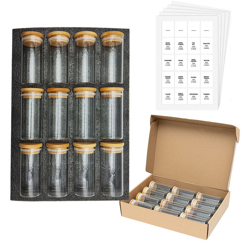 亚马逊玻璃罐12套装厨房收纳罐200ml香料罐家用调料罐全套密封罐