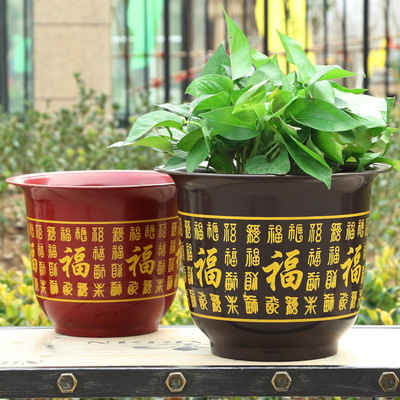 加厚矮胖加仑盆 树脂塑料花盆 创意种花种菜月季绿萝多肉百福花盆