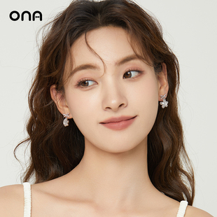 ONA花朵蝴蝶结耳环女小众设计高级感耳坠甜美少女感925银针耳饰品