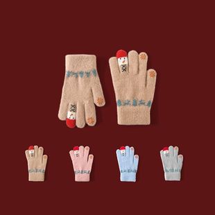 圣诞节冬季 糖果色手套男女防寒保暖毛绒针织情侣可触屏礼物加厚