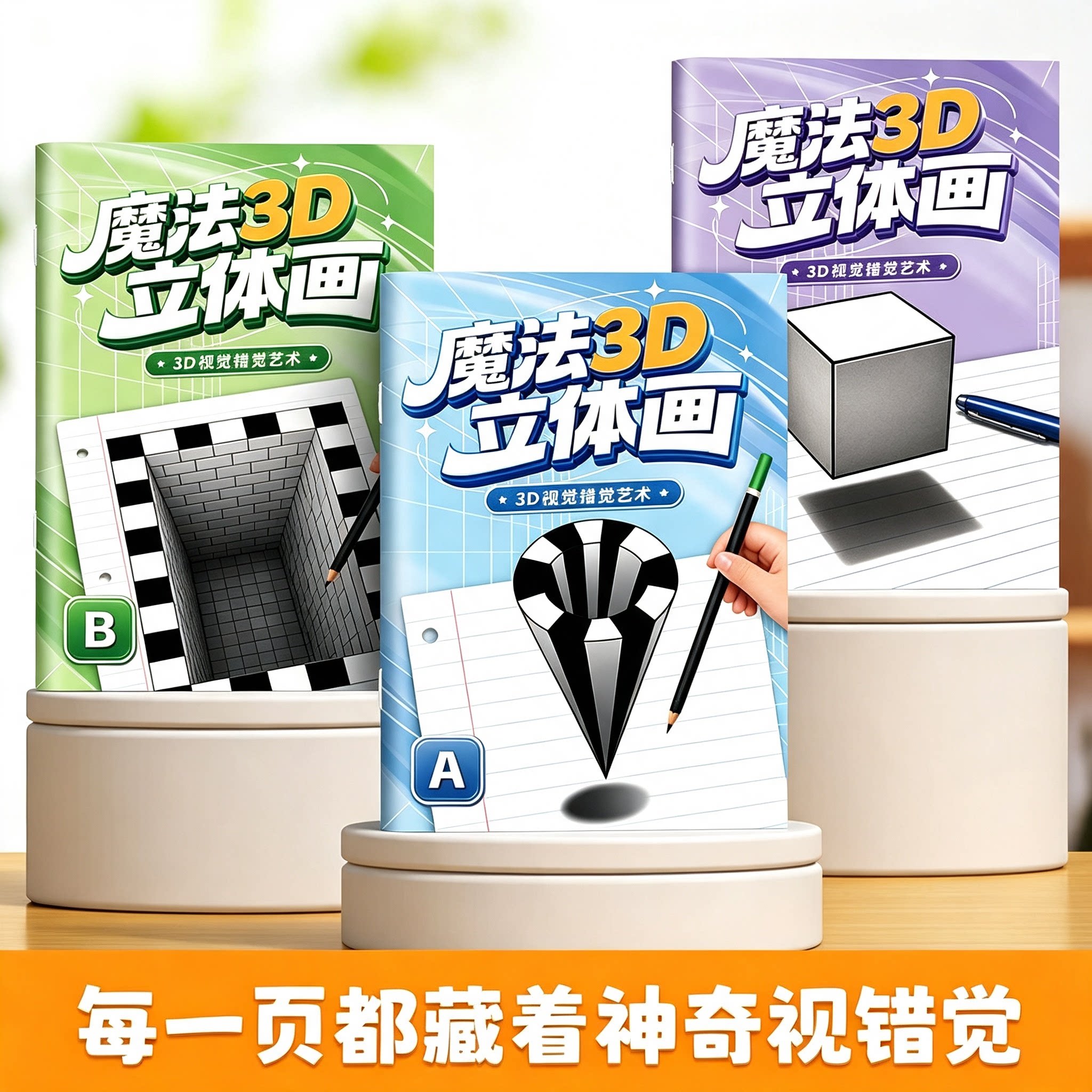 2026新款创意3D魔法立体画空间错觉素描本描摹本涂色本幼儿园儿童美术绘画本画画本子漫画描摹本手绘本简笔画 - 实物图