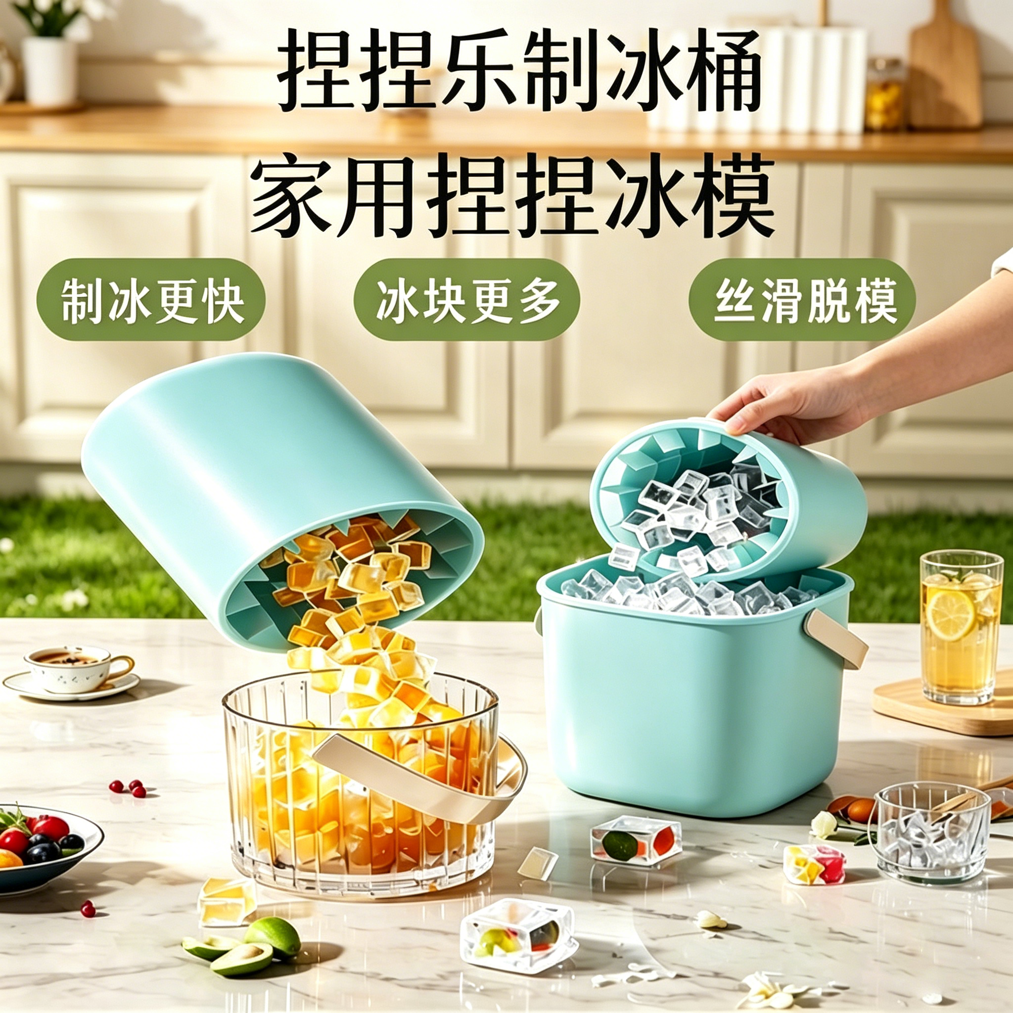 捏捏冰冰格冰块模具速冻器制冰杯制冰冰盒家用冰桶冰盒圆筒存放桶