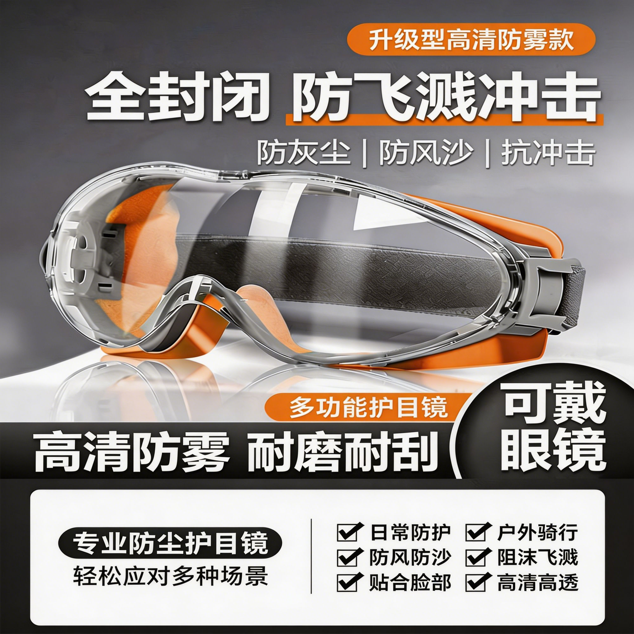 护目镜劳保防工业粉尘专用打磨切割防飞溅防风沙防雾电焊防尘眼镜