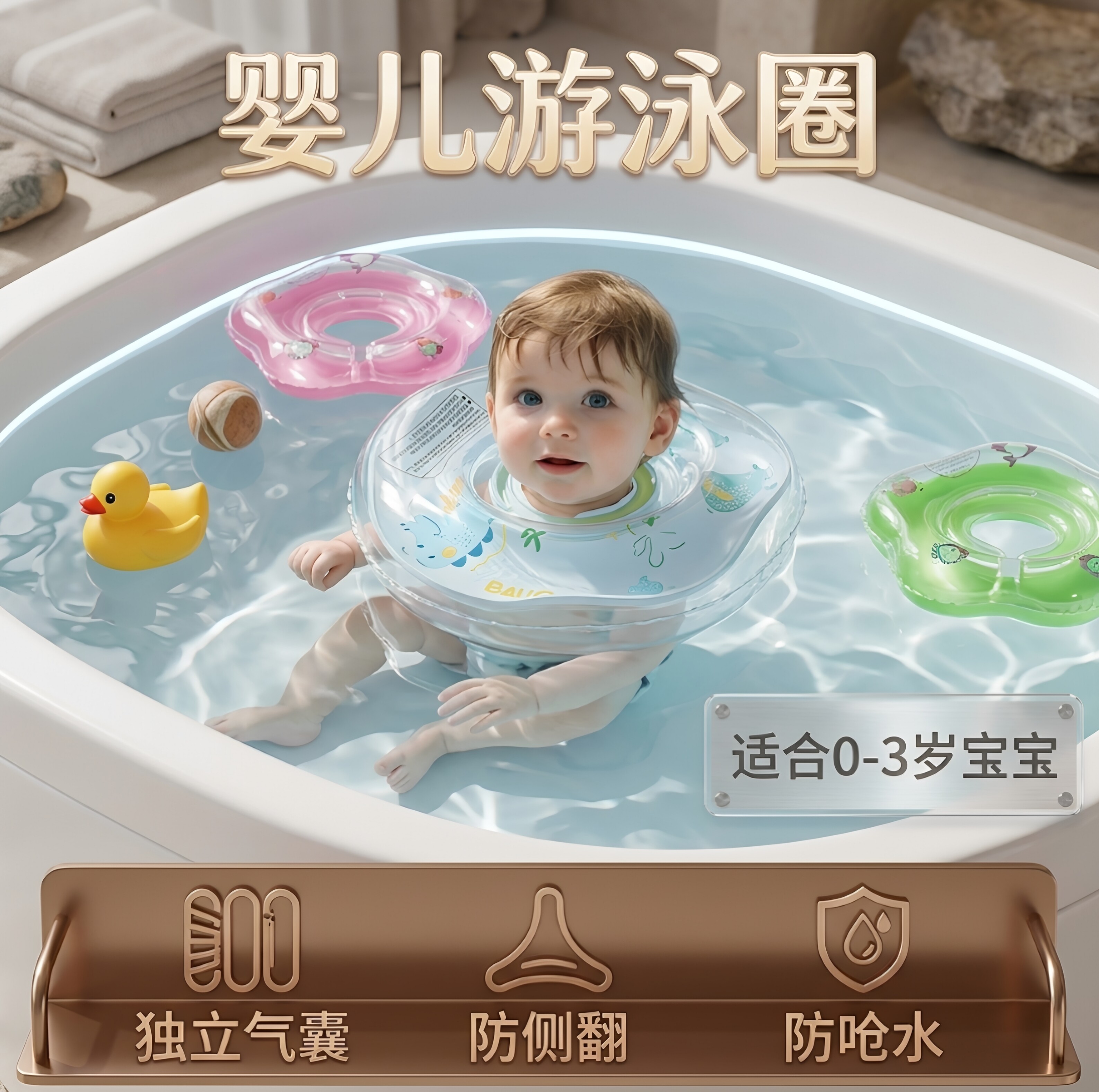婴儿游泳圈0-3到6个月以上宝宝专用新生儿幼儿小月龄脖圈洗澡家用