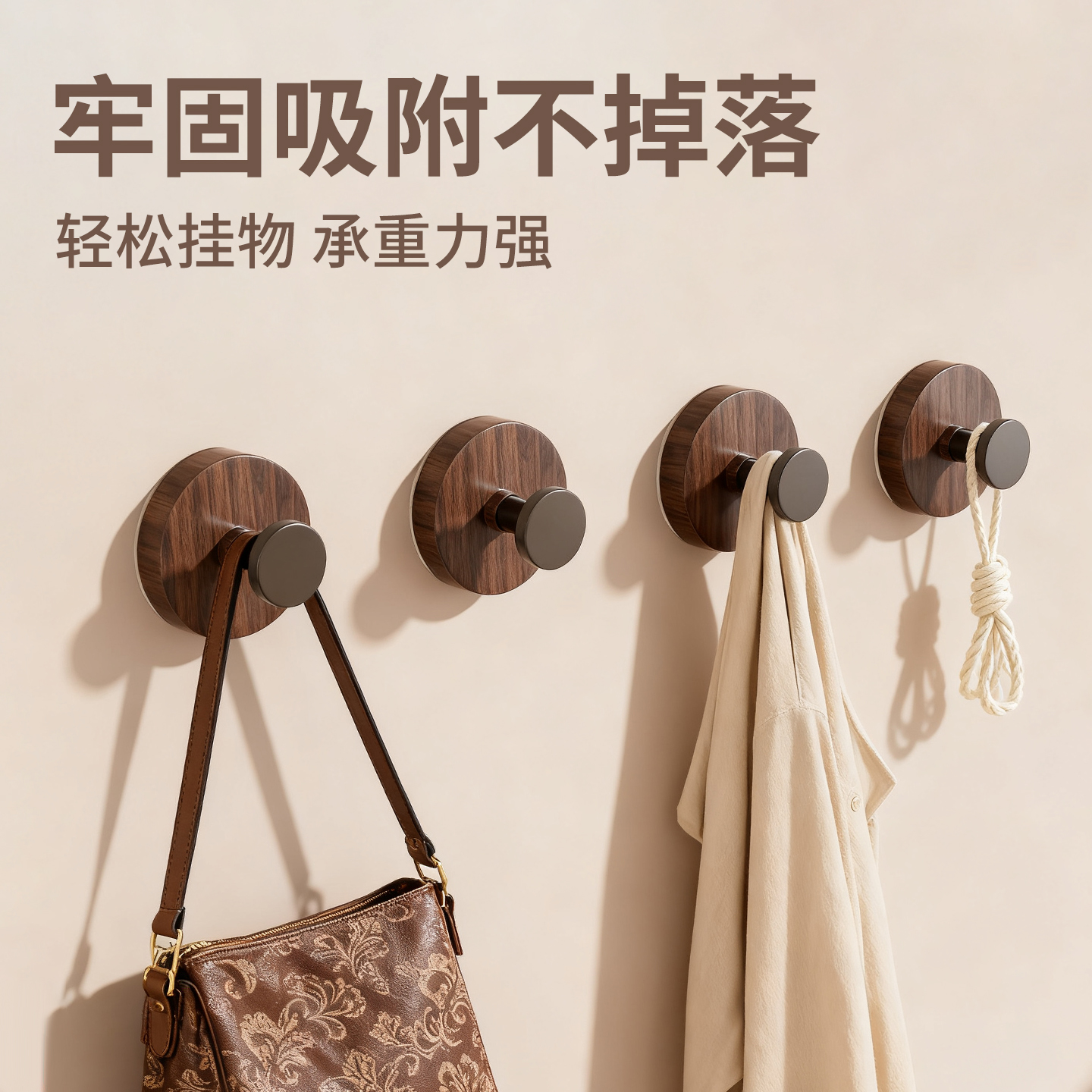 【牢固吸附不掉落】胡桃木挂衣钩