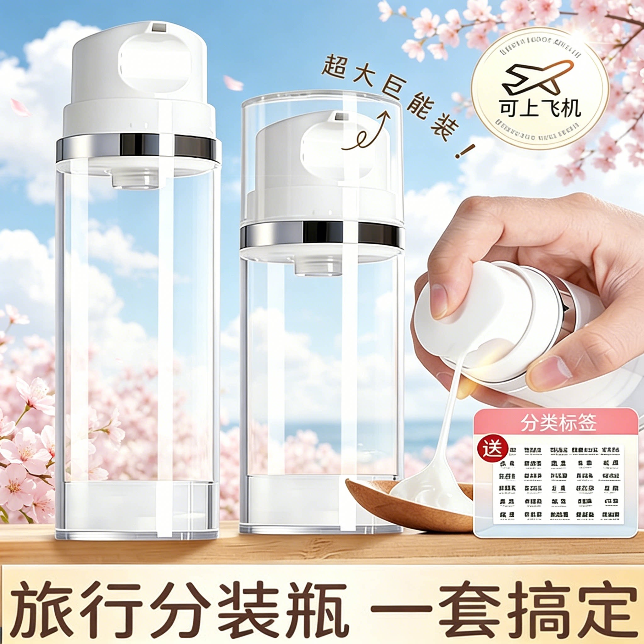 大容量真空分装瓶按压式鸭嘴护肤