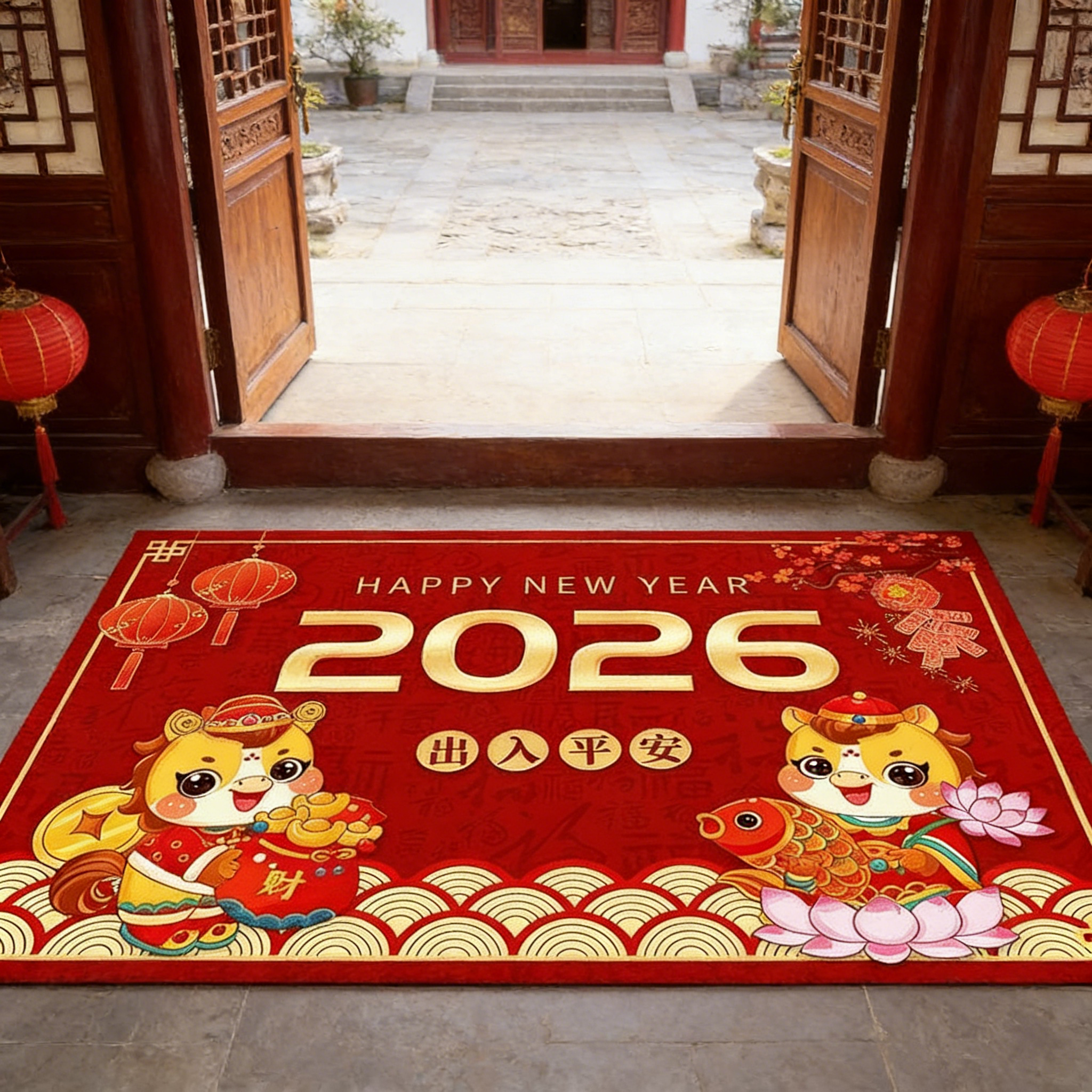 2026马年地垫红色喜庆入户脚垫玄关门垫新年地垫家用门厅加厚地毯,居家布艺,家用脚垫,淘宝优惠券,粉丝福利购,淘宝优惠卷