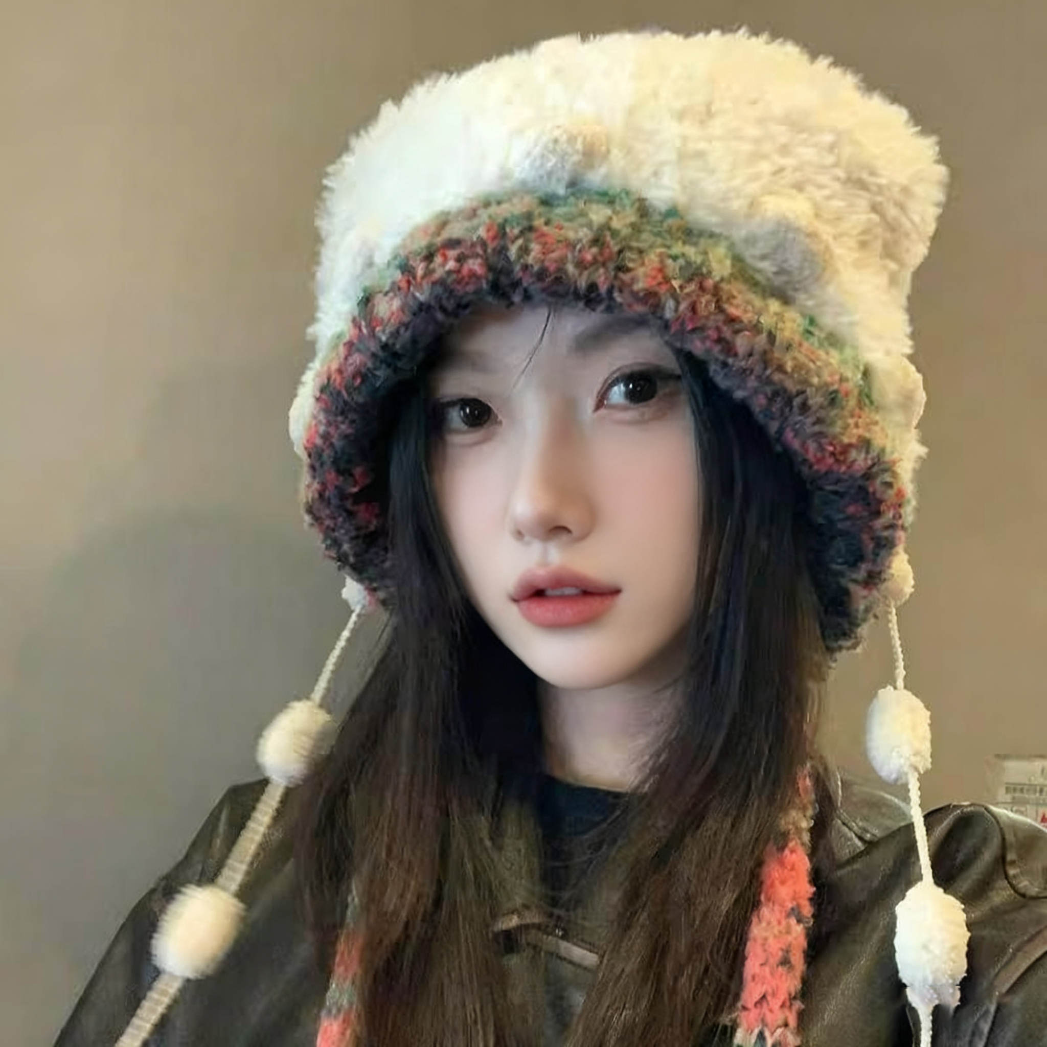 可爱毛绒小熊耳朵帽女秋冬2025新款百搭针织帽加厚保暖护耳雷锋帽,居家日用,头部防护用品,淘宝优惠券,粉丝福利购,淘宝优惠卷