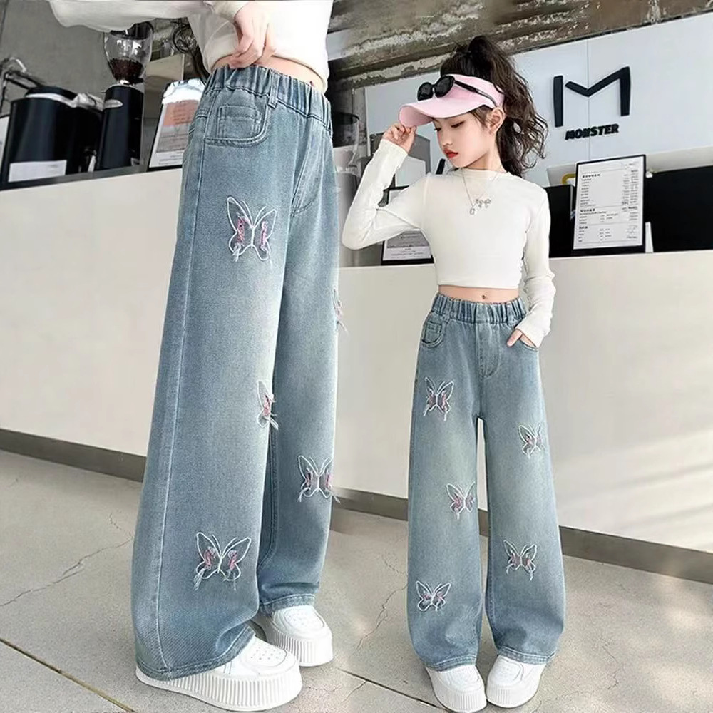 女童直筒牛仔裤春秋款2025新款儿童裤子女孩大童秋装阔腿裤