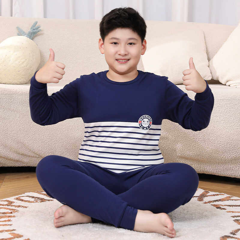胖童秋衣秋裤男童加肥加大青少年纯棉大男孩睡衣儿童保暖内衣套装