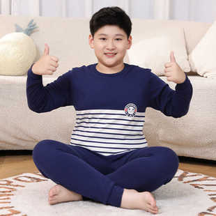 胖童秋衣秋裤 男童加肥加大青少年纯棉大男孩睡衣儿童保暖内衣套装