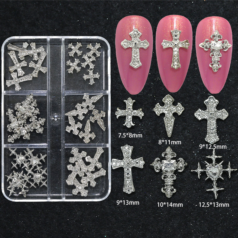 新款6格盒装十字架美甲装饰钻