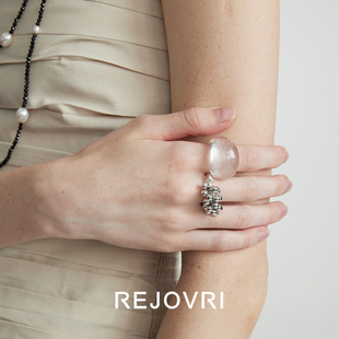 REJOVRI芮觉 天然虎睛石气球戒指玉石白水晶设计感高级独家bi入