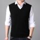 中年爸爸男士 毛衣背心早春黑色通勤百搭V领套头坎肩无袖 针织马甲