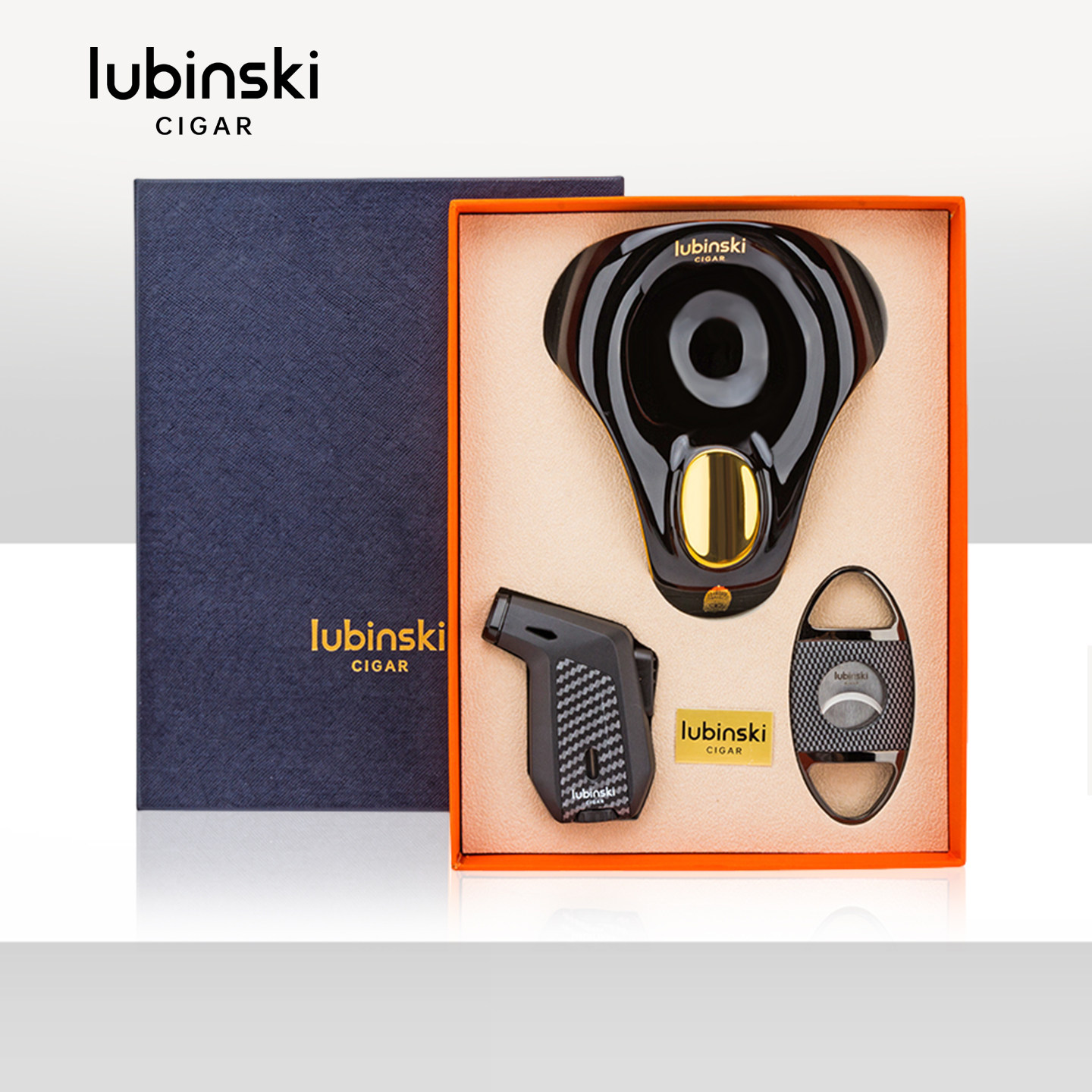 Lubinski鲁宾斯基打火机雪茄剪烟灰缸雪茄三件套装礼盒黑色