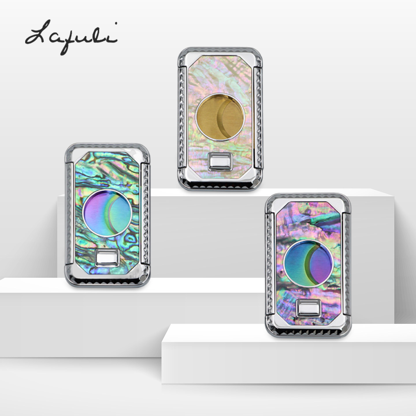 Lafuli便携双刃半自动雪茄剪刀贝母贴片外壳不锈钢刀片