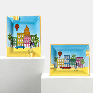 手工绘画 古巴之家系列 全球限量88个 Bleu雪茄烟灰缸 法国Elie